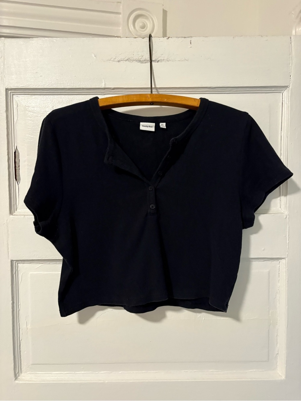 Sunday Best dark blue Crop Henley Top